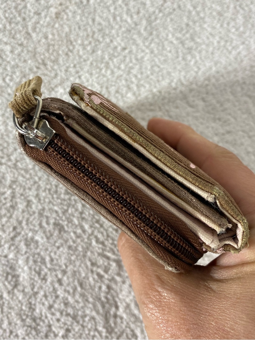 5/$25 Vintage Y2K Point Zero Brown Corduroy W Pink Flowers Tri Fold Wallet Retro - Picture 4 of 16